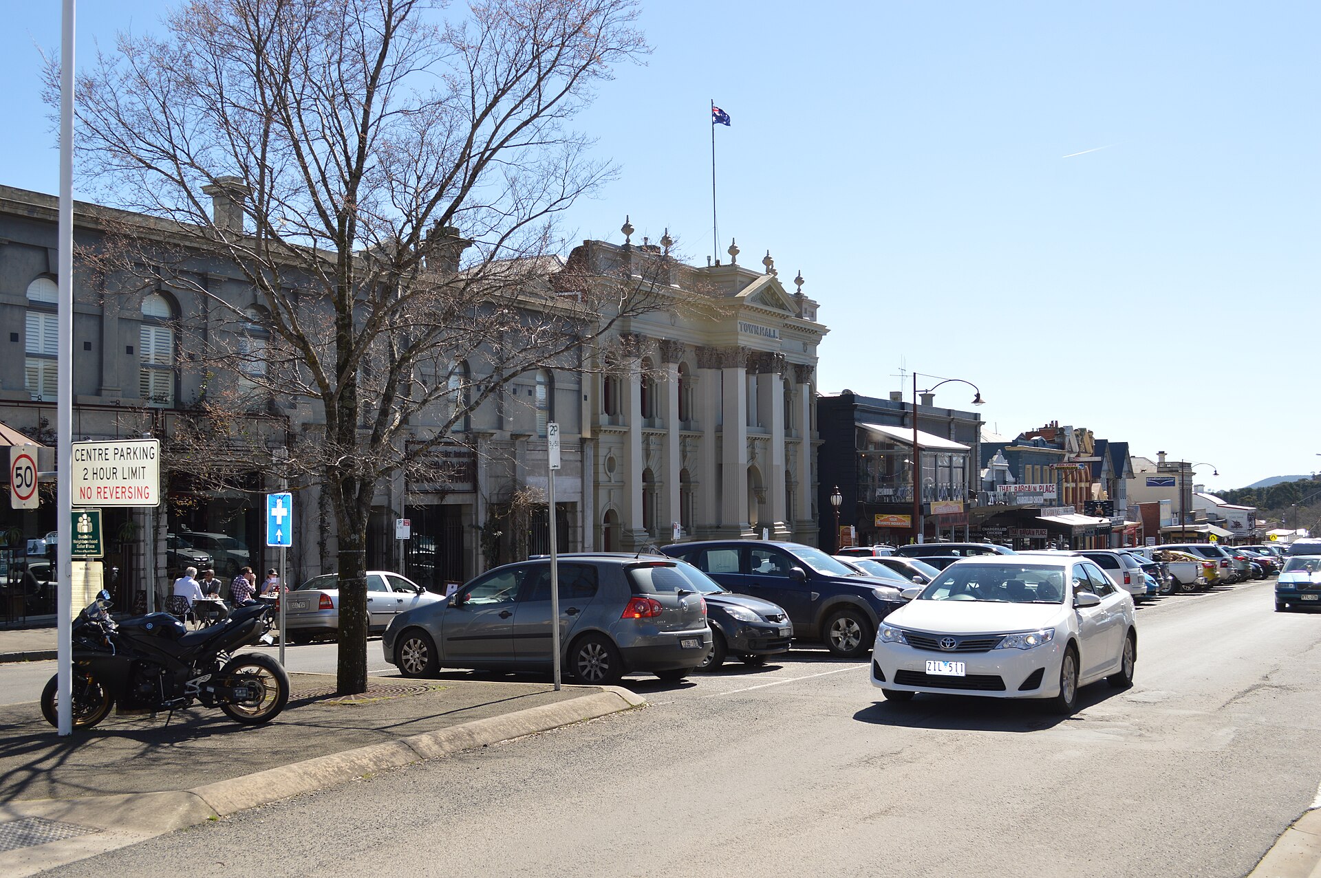 Vincent Street and the Daylesford Town Hall in Daylesford, Victoria